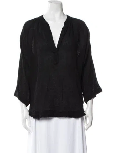 Pre-owned 9seed V-neck Three-quarter Sleeve Blouse In Gray