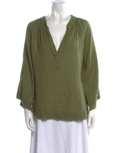 Pre-owned 9seed V-neck Three-quarter Sleeve Blouse In Green