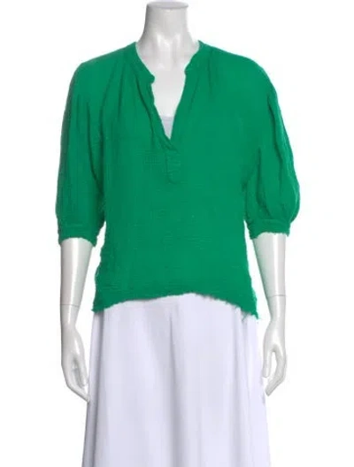Pre-owned 9seed V-neck Three-quarter Sleeve Blouse In Green