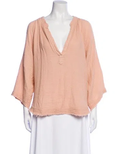 Pre-owned 9seed V-neck Three-quarter Sleeve Blouse In Neutral