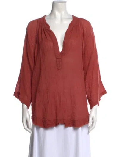 Pre-owned 9seed V-neck Three-quarter Sleeve Blouse In Orange