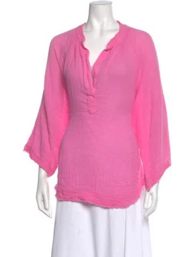 Pre-owned 9seed V-neck Three-quarter Sleeve Blouse In Pink