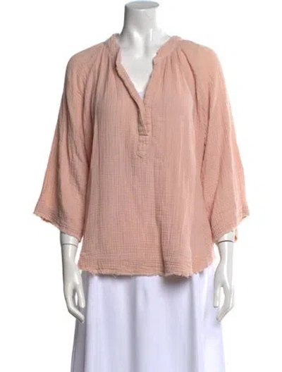 Pre-owned 9seed V-neck Three-quarter Sleeve Blouse In Pink