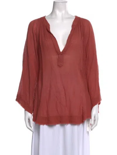 Pre-owned 9seed V-neck Three-quarter Sleeve Blouse In Pink