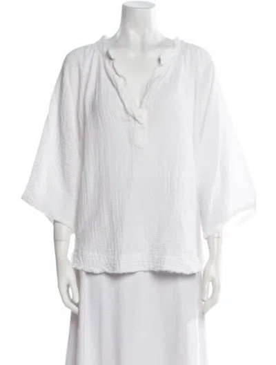 Pre-owned 9seed V-neck Three-quarter Sleeve Blouse In White