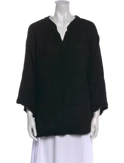 Pre-owned 9seed V-neck Three-quarter Sleeve Polo In Black