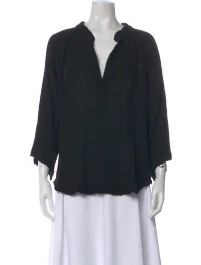 Pre-owned 9seed V-neck Three-quarter Sleeve Top In Black
