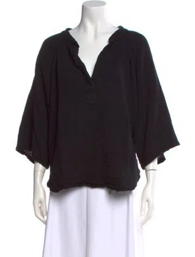 Pre-owned 9seed V-neck Three-quarter Sleeve Top In Black