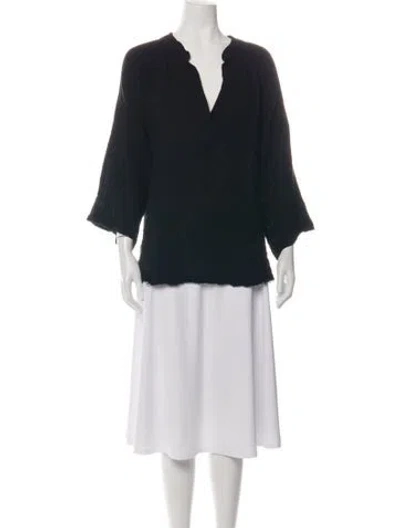 Pre-owned 9seed V-neck Three-quarter Sleeve Top In Black