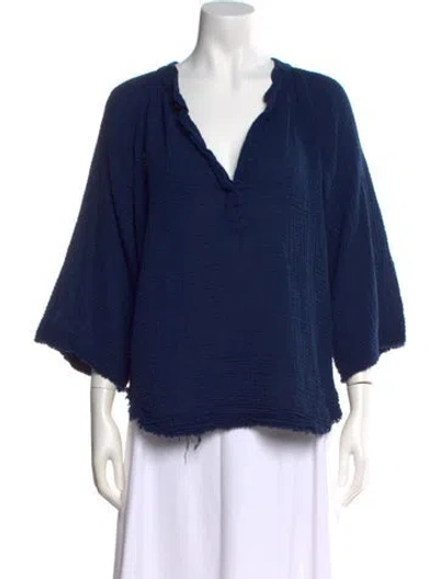 Pre-owned 9seed V-neck Three-quarter Sleeve Top In Blue
