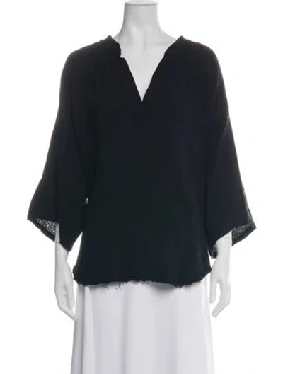 Pre-owned 9seed V-neck Three-quarter Sleeve Top In Blue