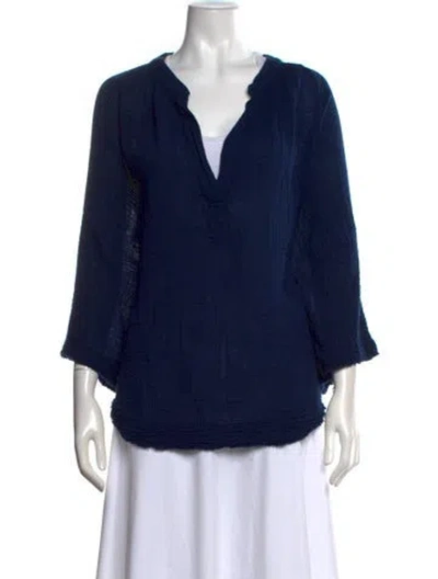 Pre-owned 9seed V-neck Three-quarter Sleeve Top In Blue
