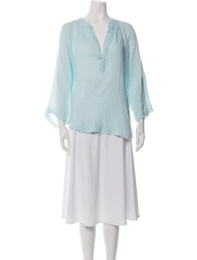 Pre-owned 9seed V-neck Three-quarter Sleeve Top In Blue