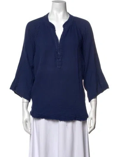 Pre-owned 9seed V-neck Three-quarter Sleeve Top In Blue