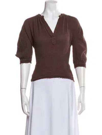 Pre-owned 9seed V-neck Three-quarter Sleeve Top In Gray