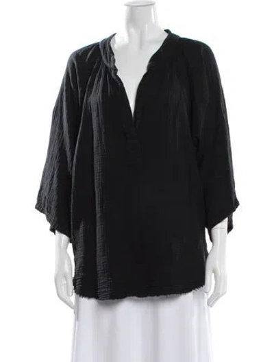 Pre-owned 9seed V-neck Three-quarter Sleeve Top In Gray