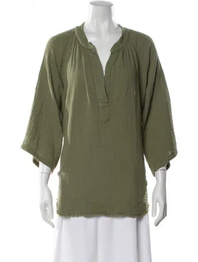 Pre-owned 9seed V-neck Three-quarter Sleeve Top In Green