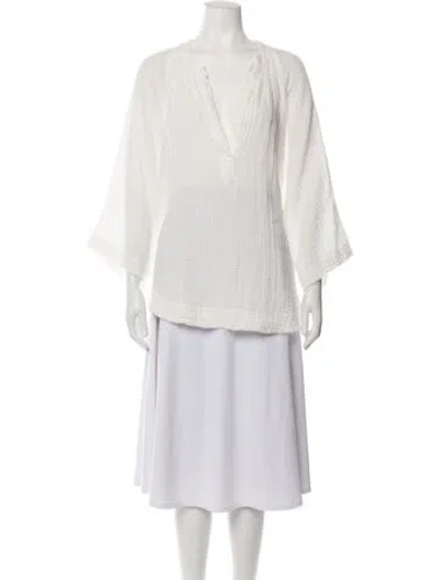 Pre-owned 9seed V-neck Three-quarter Sleeve Top In Neutrals
