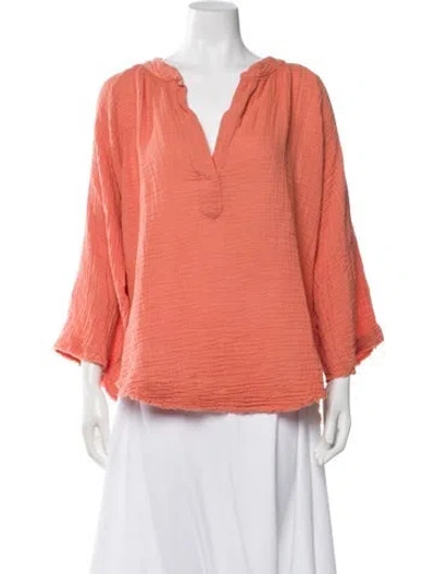 Pre-owned 9seed V-neck Three-quarter Sleeve Top In Orange