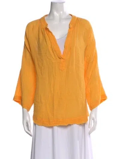 Pre-owned 9seed V-neck Three-quarter Sleeve Top In Orange