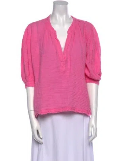 Pre-owned 9seed V-neck Three-quarter Sleeve Top In Pink