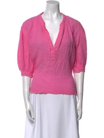Pre-owned 9seed V-neck Three-quarter Sleeve Top In Pink