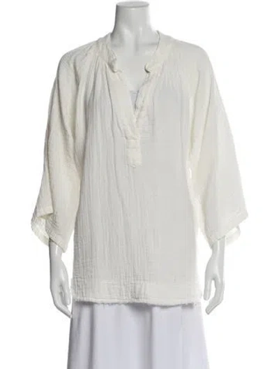Pre-owned 9seed V-neck Three-quarter Sleeve Top In White
