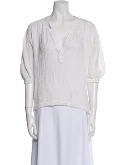 Pre-owned 9seed V-neck Three-quarter Sleeve Top In White