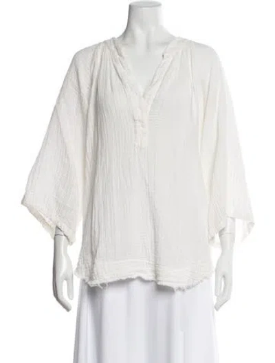Pre-owned 9seed V-neck Three-quarter Sleeve Top In White
