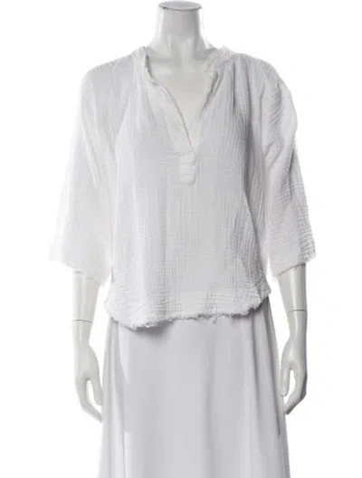 Pre-owned 9seed V-neck Three-quarter Sleeve Top In White