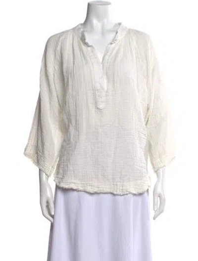 Pre-owned 9seed V-neck Three-quarter Sleeve Top In White