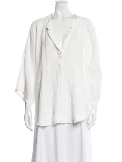 Pre-owned 9seed V-neck Three-quarter Sleeve Top In White