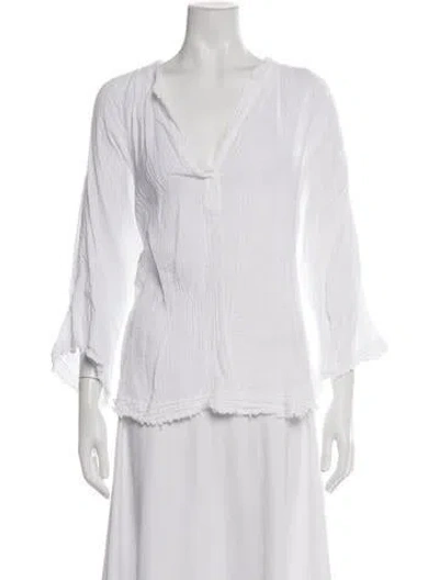 Pre-owned 9seed V-neck Three-quarter Sleeve Top In White