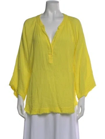 Pre-owned 9seed V-neck Three-quarter Sleeve Top In Yellow