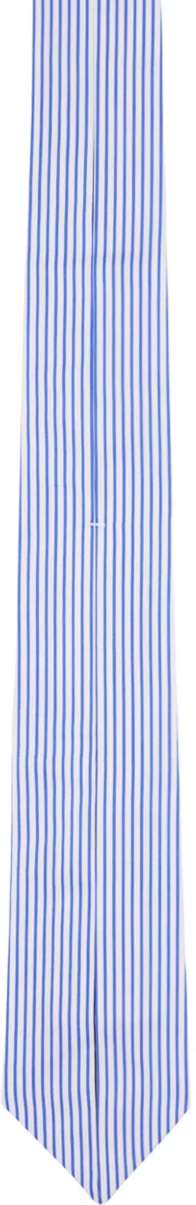_j.l - A.l_ Blue & White Bellow Tie In White / Blue Stripe