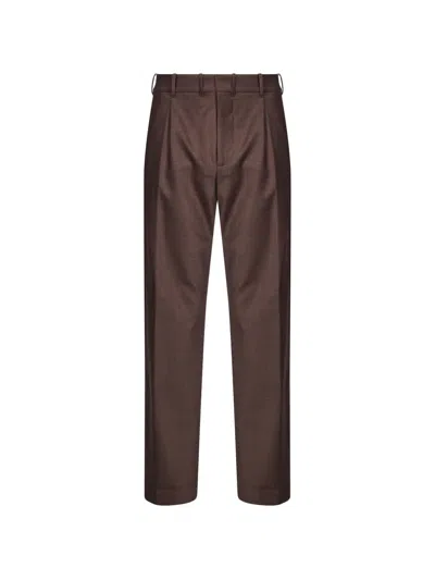 _j.l-a.l_ Nave Pleated Straight-leg Trousers In Brown