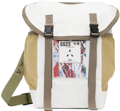 A. A. Spectrum White & Beige Knapsack Messenger Bag In White Flag