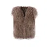 A&a Vesa Women's Neutrals Mongolian Shearling Vest - Taupe