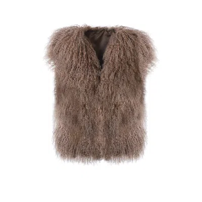 A&a Vesa Women's Neutrals Mongolian Shearling Vest - Taupe