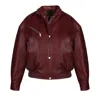 A&a Vesa Women's Red Leather Jacket With Natural Texture - Burgundy In Red