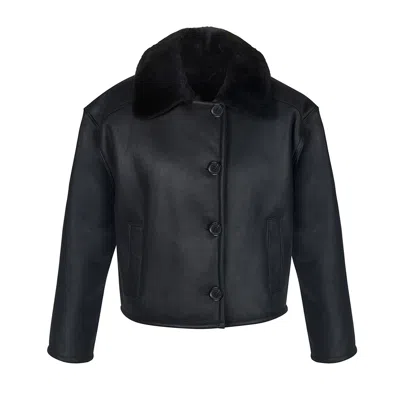 A&a Vesa Women's Short Natural Shearling Jacket - Black