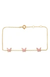 A & M A&m 14k Gold Cz Butterfly Station Chain Bracelet In Yellow Gold