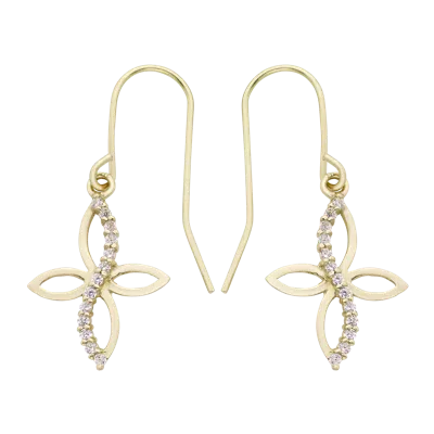 A & M 14k Gold Lab-created White Topaz Cross Drop Earrings