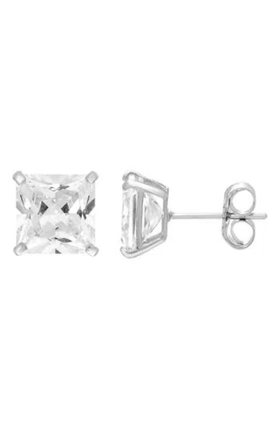 A & M A&m 14k Gold Square Cz Stud Earrings In White Gold