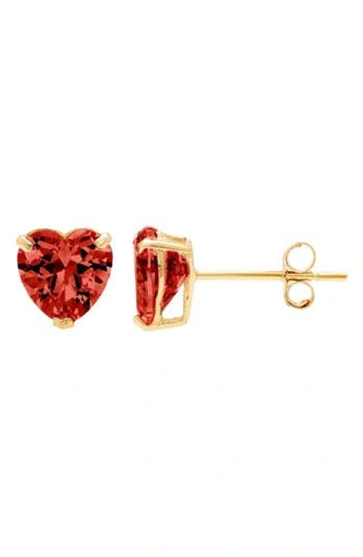 A & M A&m 14k Yellow Gold Cubic Zirconia Heart Stud Earrings In Yellow/red