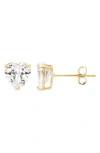 A & M A&m 14k Yellow Gold Cubic Zirconia Heart Stud Earrings In White