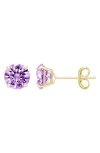 A & M A&m 14k Yellow Gold Round Cubic Zirconia Birthstone Stud Earrings In Purple