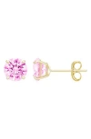 A & M A&m 14k Yellow Gold Round Cubic Zirconia Birthstone Stud Earrings In Pink