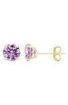 A & M A&m 14k Yellow Gold Round Cubic Zirconia Birthstone Stud Earrings In Purple