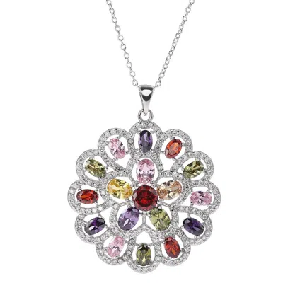 A & M Silver Tone Multicolored Cubic Zirconia Pendant Necklace